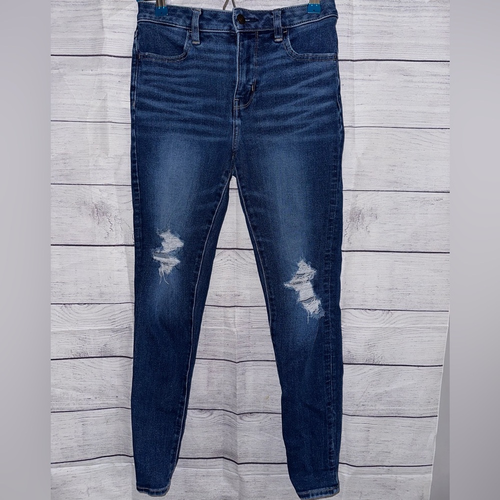 American Eagle Outfitters Dark Blue Distressed Skinny Jeans